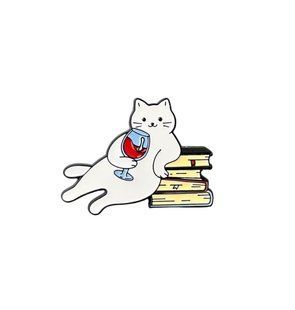 Значок пін Кіт з бокалом вина Cat with a glass of wine 3 см 2979395536 фото