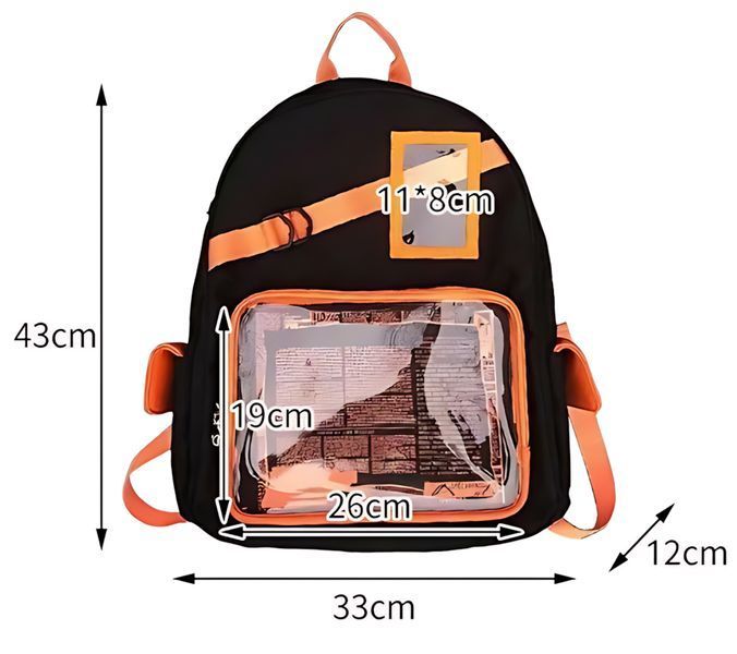 Рюкзак стильный оранжевый с прозрачными отсеками&nbsp;Stylish Backpack Orange 43x33 2709325154 фото