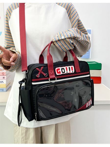 Сумка через плечо прозрачная чёрная-красная 42x24x8 см 2709485516 фото